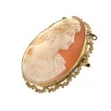14K Cameo Brooch Pin 13.4g TW 1 3/4" H