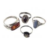 4 Sterling Rings Amber Garnet Agate 14.0g TW