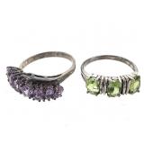 2 Sterling Rings Amethyst Blue Topaz 6.4g TW