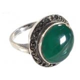 Sterling Adventurine Marcasite Ring 5.4g TW