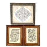 3 Pen & Ink Geometric Drawings Vtg Frames 1966