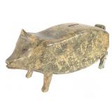 Folk Art Carved Wood Pig Bank