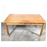 Lg Vtg Solid Wood Work Table w/ Dwr
