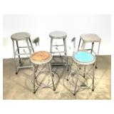 5 Various Grey Workshop Style Metal Stools