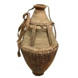 Somali Milk Container Woven Fiber w Leather Strap
