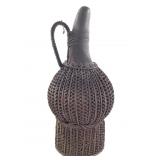 Cameroon Grassland Palm Wine Gourd w Woven Rattan