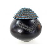 Zulu Earthenware Beer Vessel w Beaded Lid