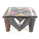 Nupe Stool Carved Wood w Colorful Geometric Design