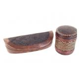 Mende Basketry Over Tin & Kuba Lidded Wood Box