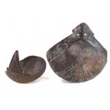 2 Carved Coconut Ritual Cup Spoon Papua New Guinea