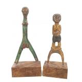 2 Baule Sling Shot Carved Wood Figure Ivory Coast
