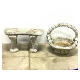 Concrete Yard Decor Bench & Basket