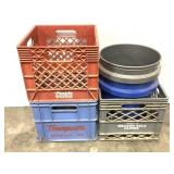 3 Plastic Milk Crates & 2 - 5 Gal Buckets