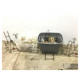 2 Totes Full of Plate Stands & Hangers