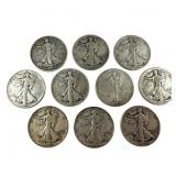10 Walking Liberty Half Dollars Circulated
