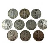 10 Walking Liberty Half Dollars Circulated