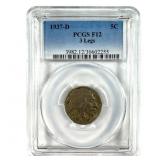 1937 D Buffalo Nickel  3 Leg Variety   PCGS F12