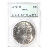 1892 O Morgan Dollar PCGS MS62 Rattler Slab!!!
