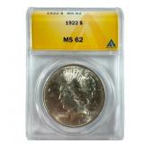 1922 Peace Dollar   ANACS MS62