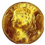 1947 Swiss 20 Franc Gold Coin .9000