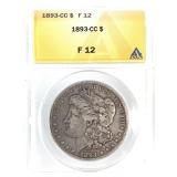 1893 CC Morgan Dollar ANACS F12 Nice Original Coin