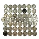 Roll 50 Mercury Dimes - Mixed Dates, Condition