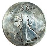 1921-D Walking Liberty Half  Dollar, Circulated
