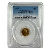 1874  $1 Gold PCGS Unc Detail Scratched