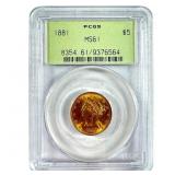 1881 Gold $5    PCGS MS61  Early Holder