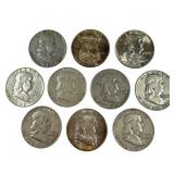 10 Silver Franklin Half Dollars Circulated