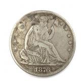1876 Seated Liberty Silver Hald Dollar Repaired
