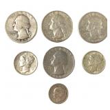 Silver Coin Lot - 3 Quarters 2 Dimes 1 Foreign +