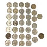 36 Jefferson Nickels w 2 Silver War Nickels