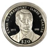 2000 Liberia $20 .999 Silver Jimmy Carter