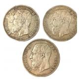 3 .9000 Silver 5F Coins France 1868 & 1870