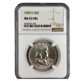 1959 D Silver Frankling Half Dollar