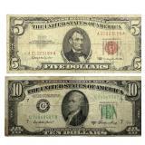 1963 $5 Red Seal & 1950 A $10 Fed Reserve Note