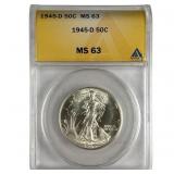 1945 D Silver Walking Liberty Half Dollar