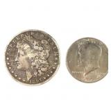 1897 O Morgan Silver Dollar + 1974 D Kennedy Half
