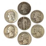 7 Silver Quarters w Washington & Standing Liberty