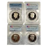 4 Proof Clad Kennedy Dollars Slabbed Graded