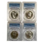 4 Slabbed Graded 1964 D Kennedy Halves Silver