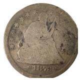 1873 Seated Quarter w Arrows Silver Love Token