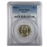 1942 P Silver Jefferson War Nickel Graded Type 2