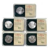 5 2002 American Silver Eagle .999 Rounds