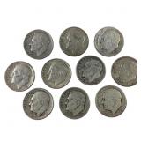 10 Silver Roosevelt Dimes Circulated
