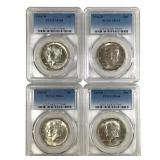 4 Slabbed Graded 1964 D Kennedy Halves Silver