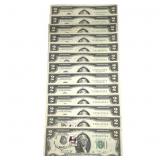 13 1976 $2 Bills w First Day Issues & Sequentials