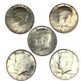 5 1964 90% Silver Kennedy Half Dollars