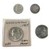 1957 BU Washington Quarter + 1942 & Roosevelt Dime